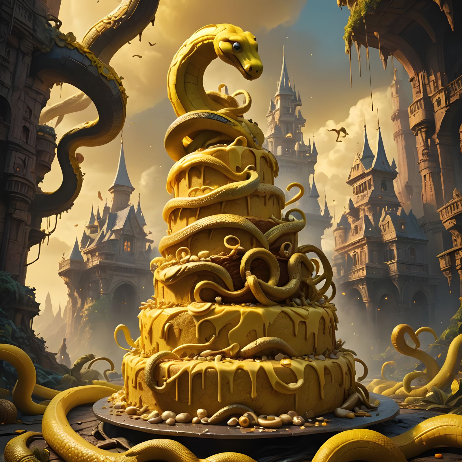 Banana Cake and Snake: Detailed Fantasy Art