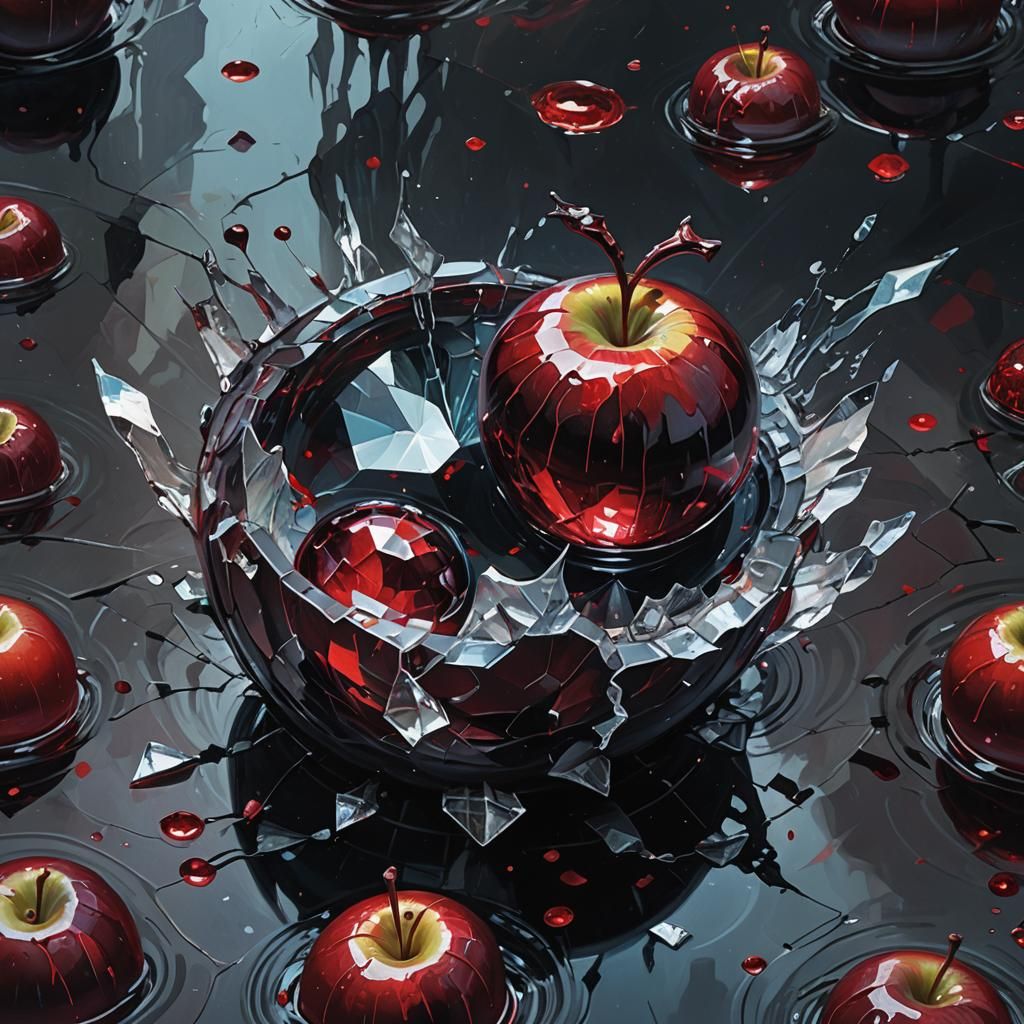 Shattered Crystal Apple with Diamond Core in Dark Fantasy