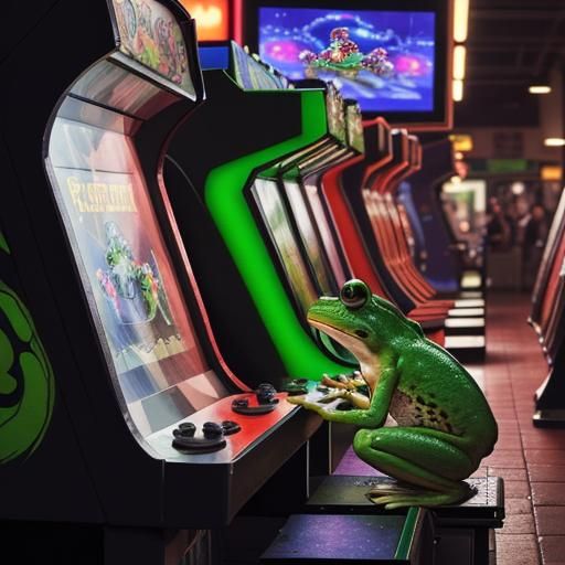 Frog Plays Frogger: Hyperrealistic Arcade Art