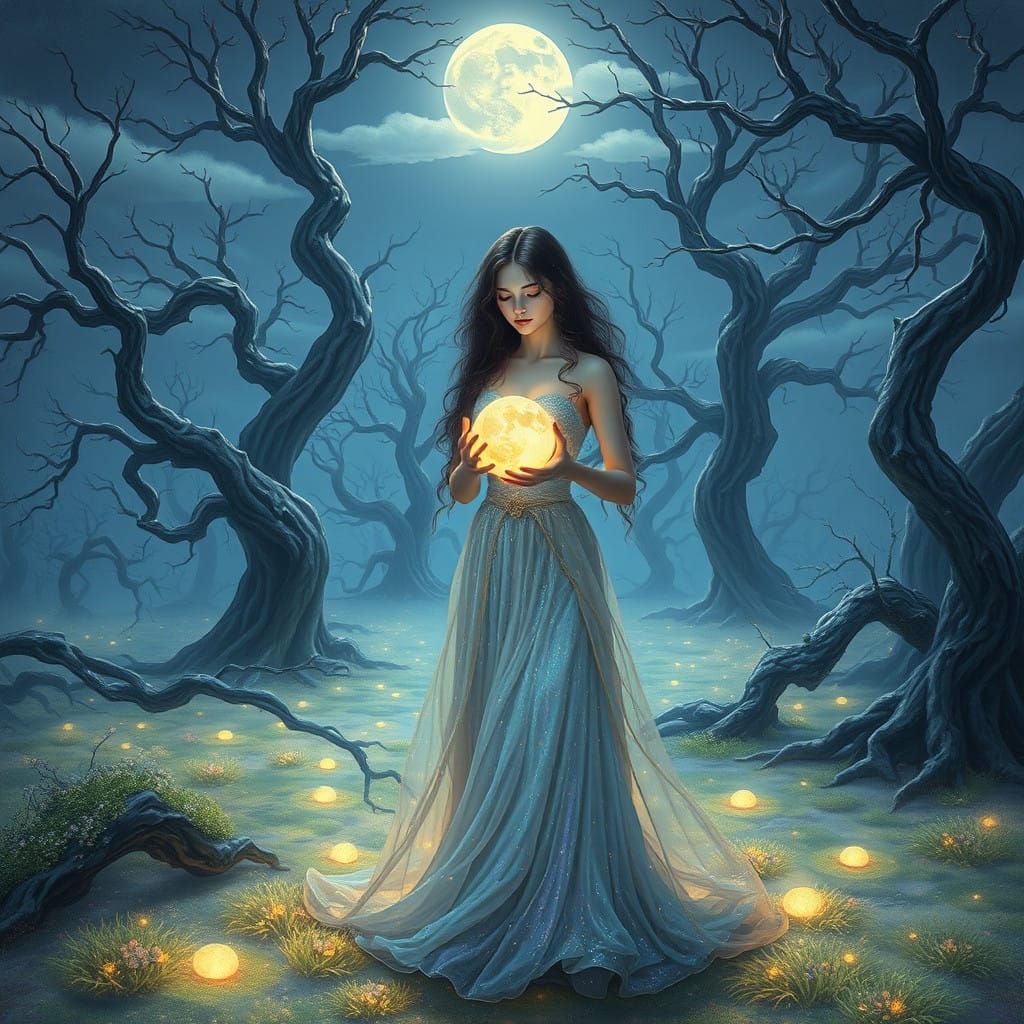 Enchanting Woman of the Moonlit Garden