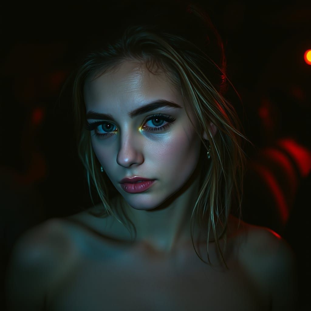 Tired Dancer Portrait in Dark Club, Rikalo Style