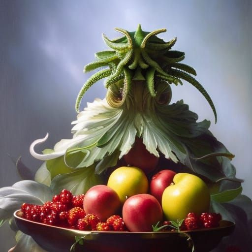 Vegitable cthulhu and a fruit bowl