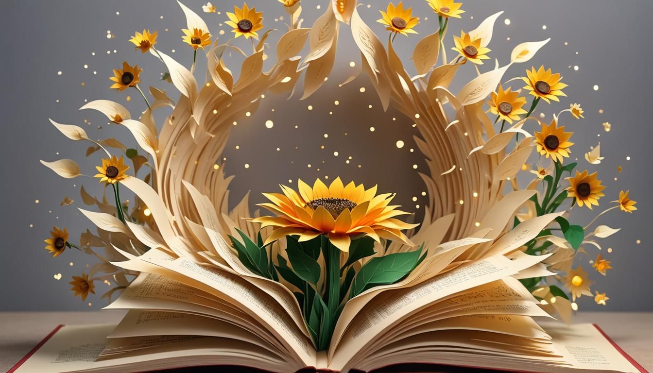 Fantasy Sunflower Dimension in Pop-Up Book Scene