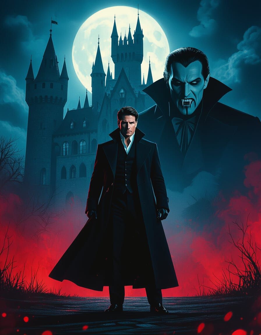 Tom Cruise vs Dracula: A Retro Movie Poster