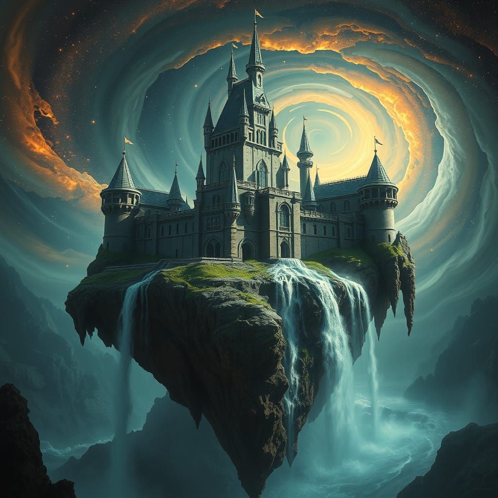 Castle on Floating Island in Cosmic Vortex