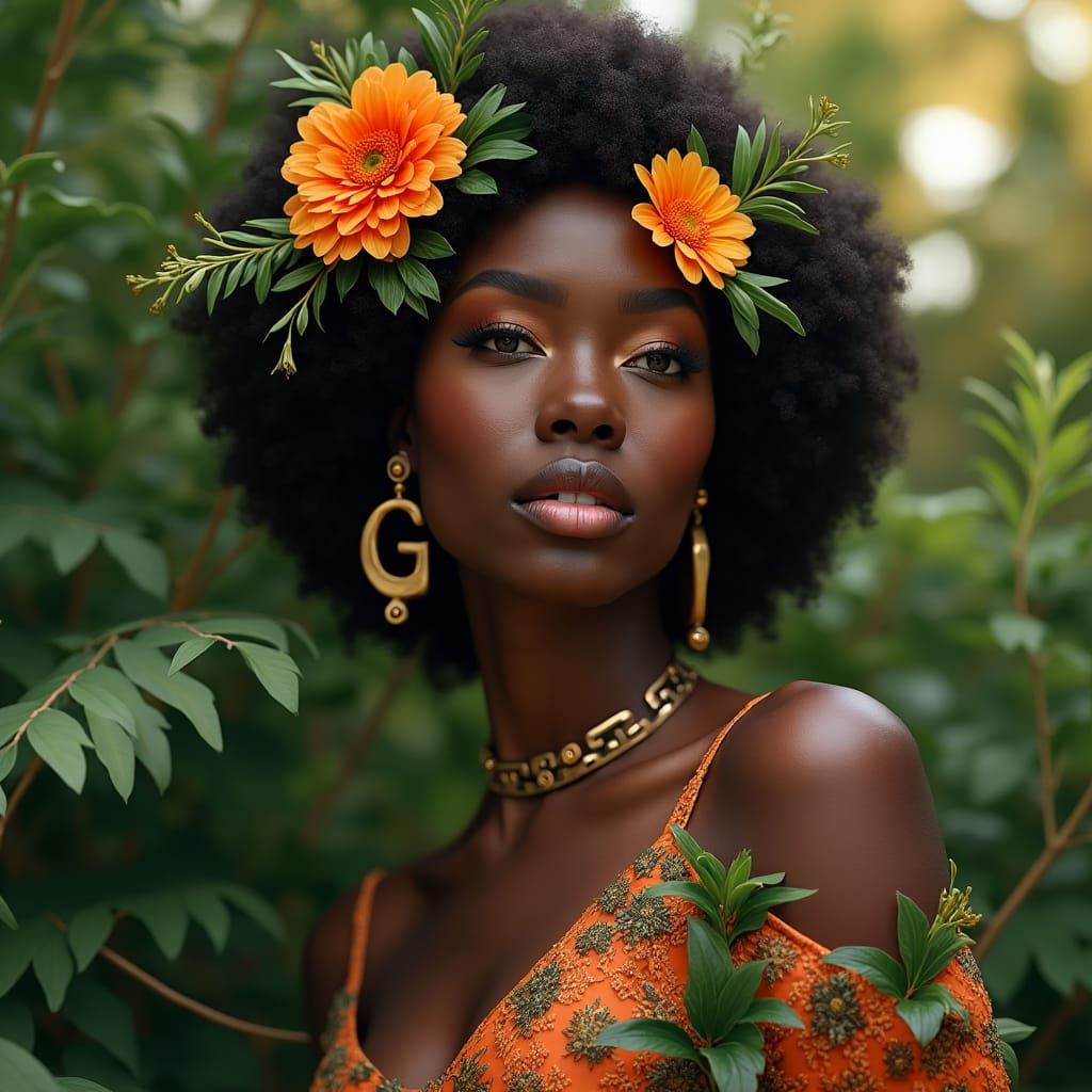 Elegant Woman with Flowers and Golden Letter