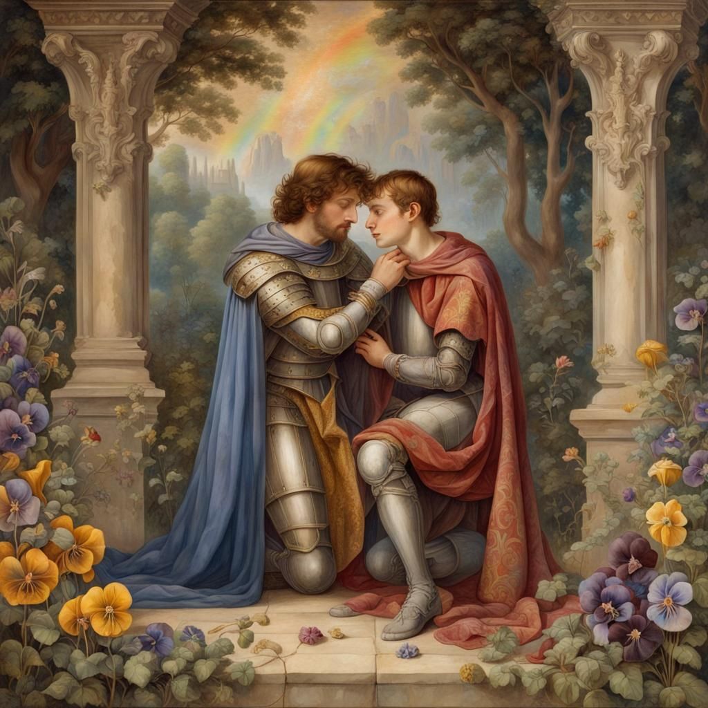 Medieval Fresco of Prince Kissing Knight's Hand