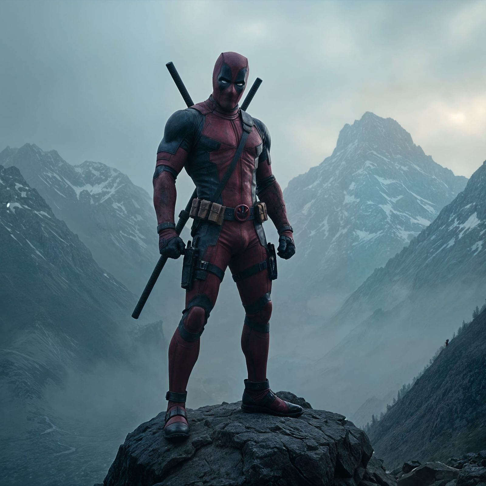 Angry Deadpool on Misty Mountain Peak