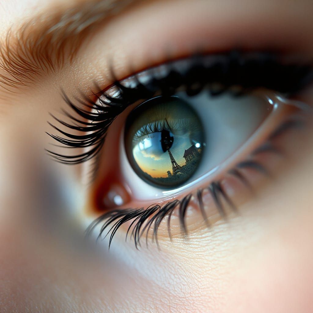 Surreal Eye Reflecting Miniature World in Dreamy Style