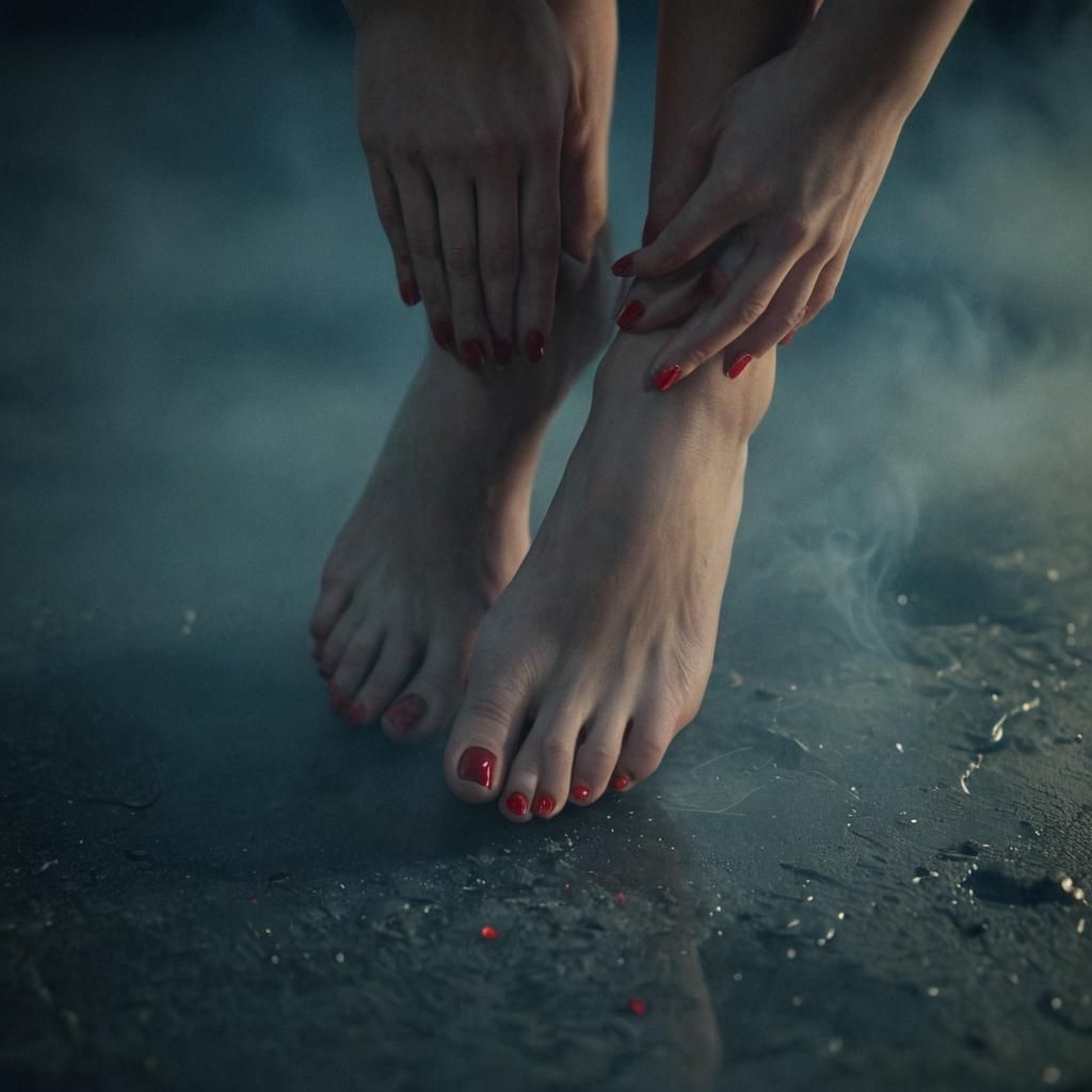 Close-Up of Woman's Foot with Red Nail Polish