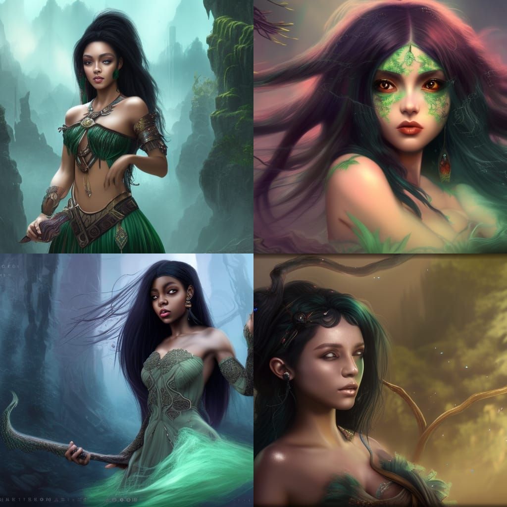 Black Girl with Long Hair in Detailed Matte Painting