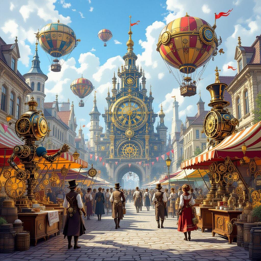 Steampunk City Festival with Clockwork and Dirigibles