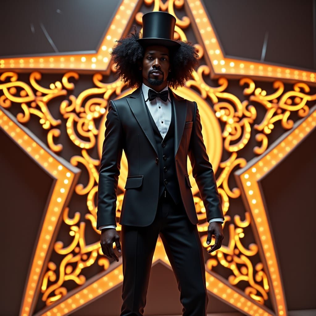 Black Man in Willy Wonka Suit on Star Panel