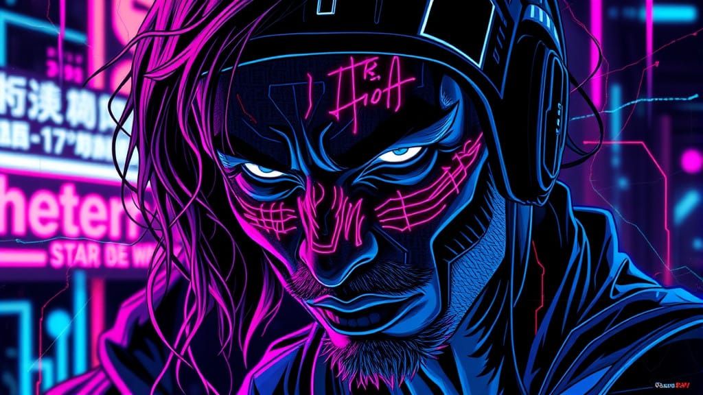 Gritty Dystopian Psyop Masterpiece in Underground Neon Style