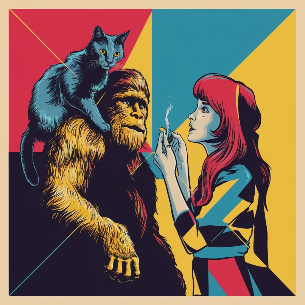 Pop Art: Cat, Bigfoot, and Hippie with Joint