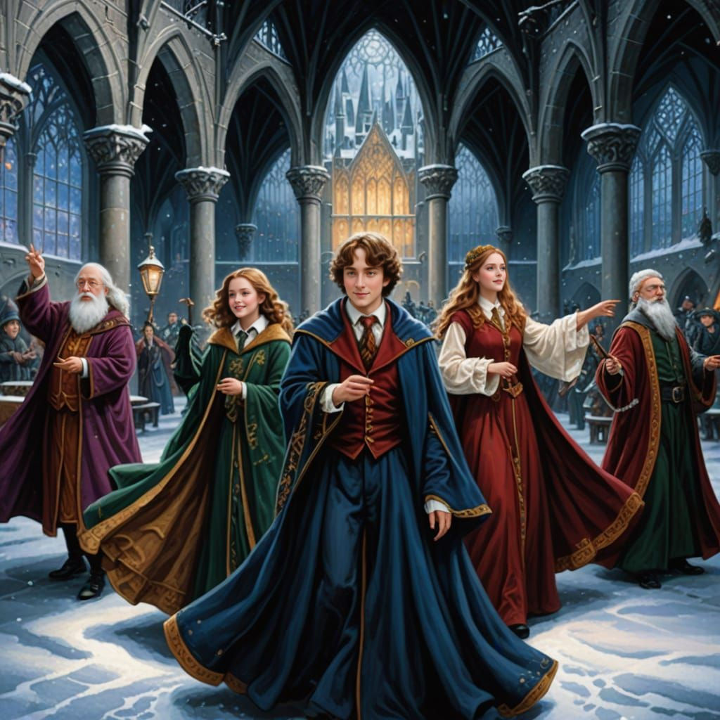 Intricately detailed Storybook illustration, Wizards’ Winter...