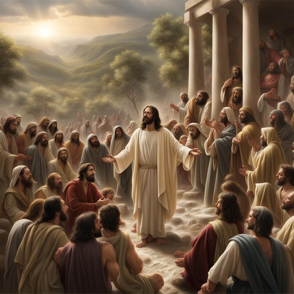 Jesus Feeding Multitudes: Detailed Matte Painting