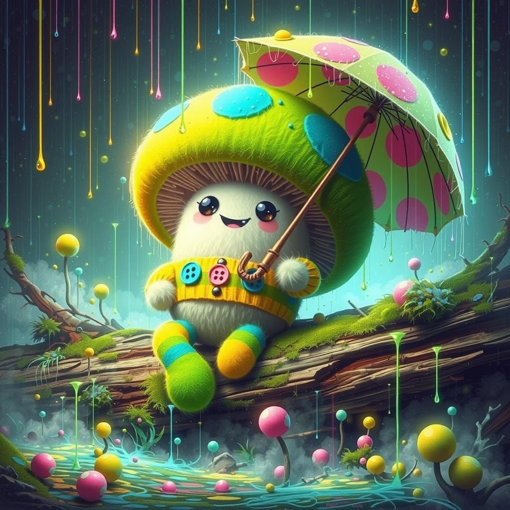 Mushroom Spirit with Button Eyes in Pastel Digital Art