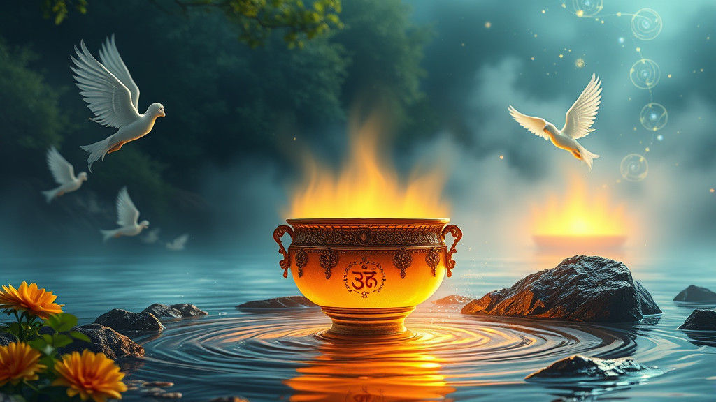 Radiant Amrit Kalash on Sangam Banks: Digital Art