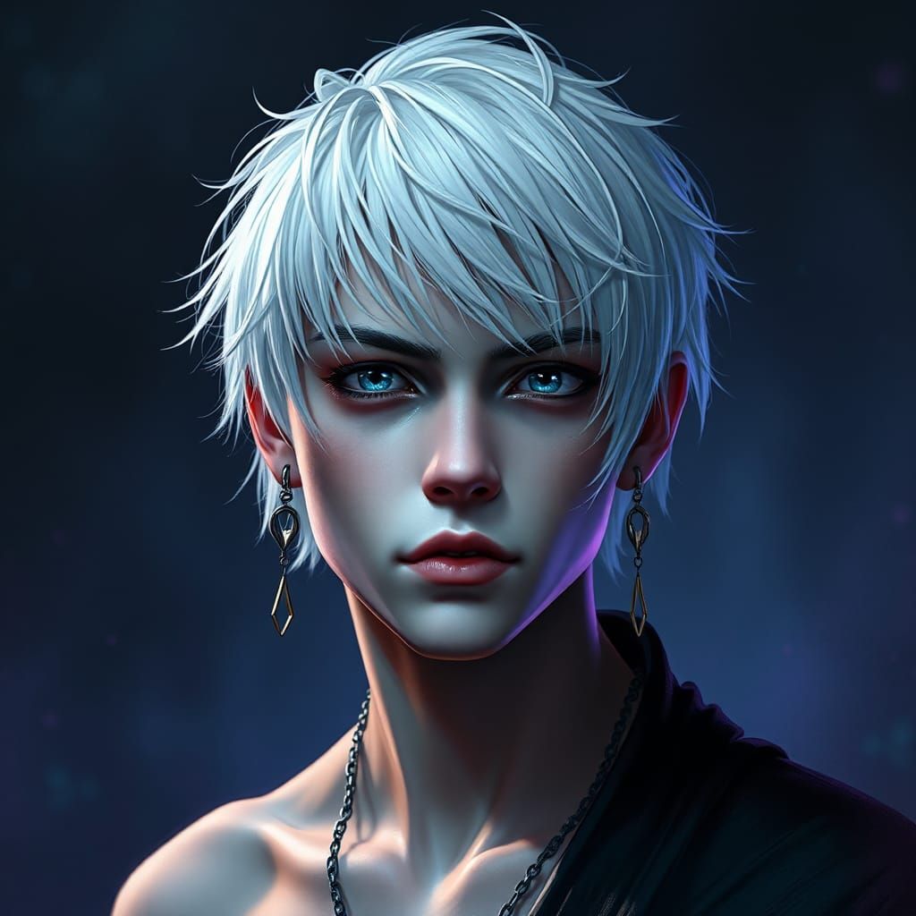 Goth Male with Piercing Eyes in Digital Painting Style