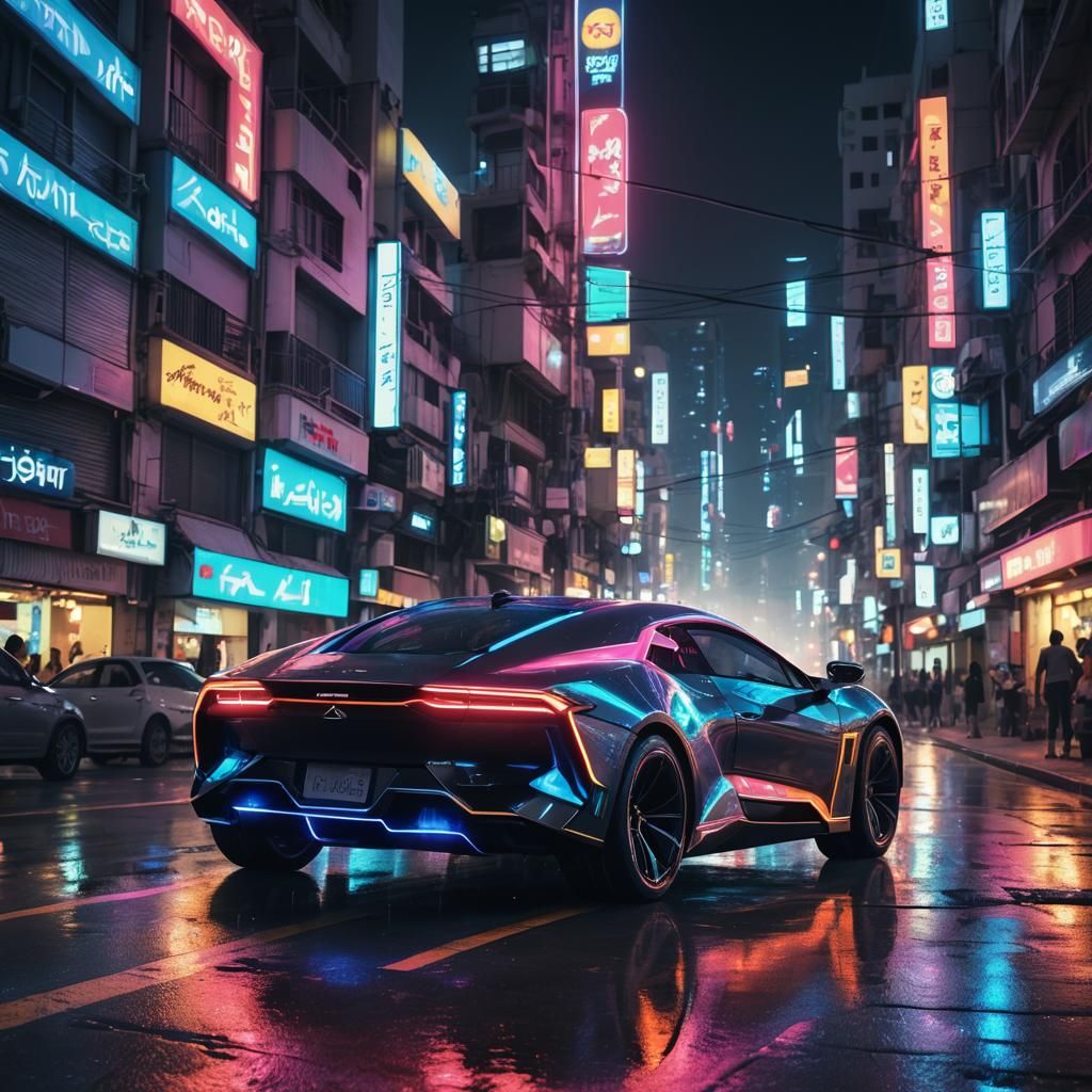 Neon-Lit Vehicle in Tel Aviv: Digital Concept Art