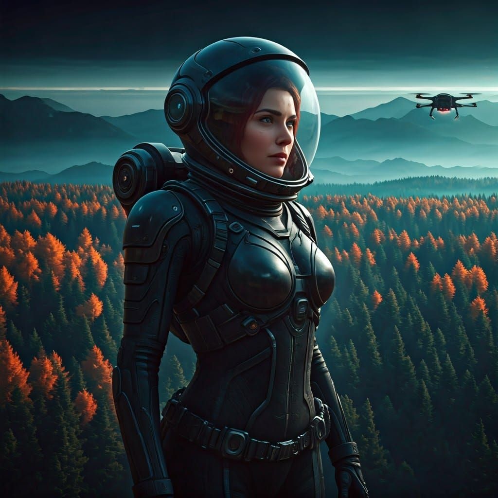 Woman Discovering Alien World in Futuristic Spacesuit