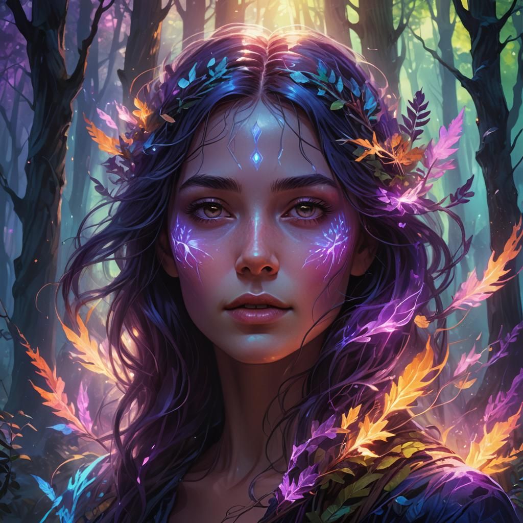 Ethereal Woman with Glowing Aura in Mystical Forest