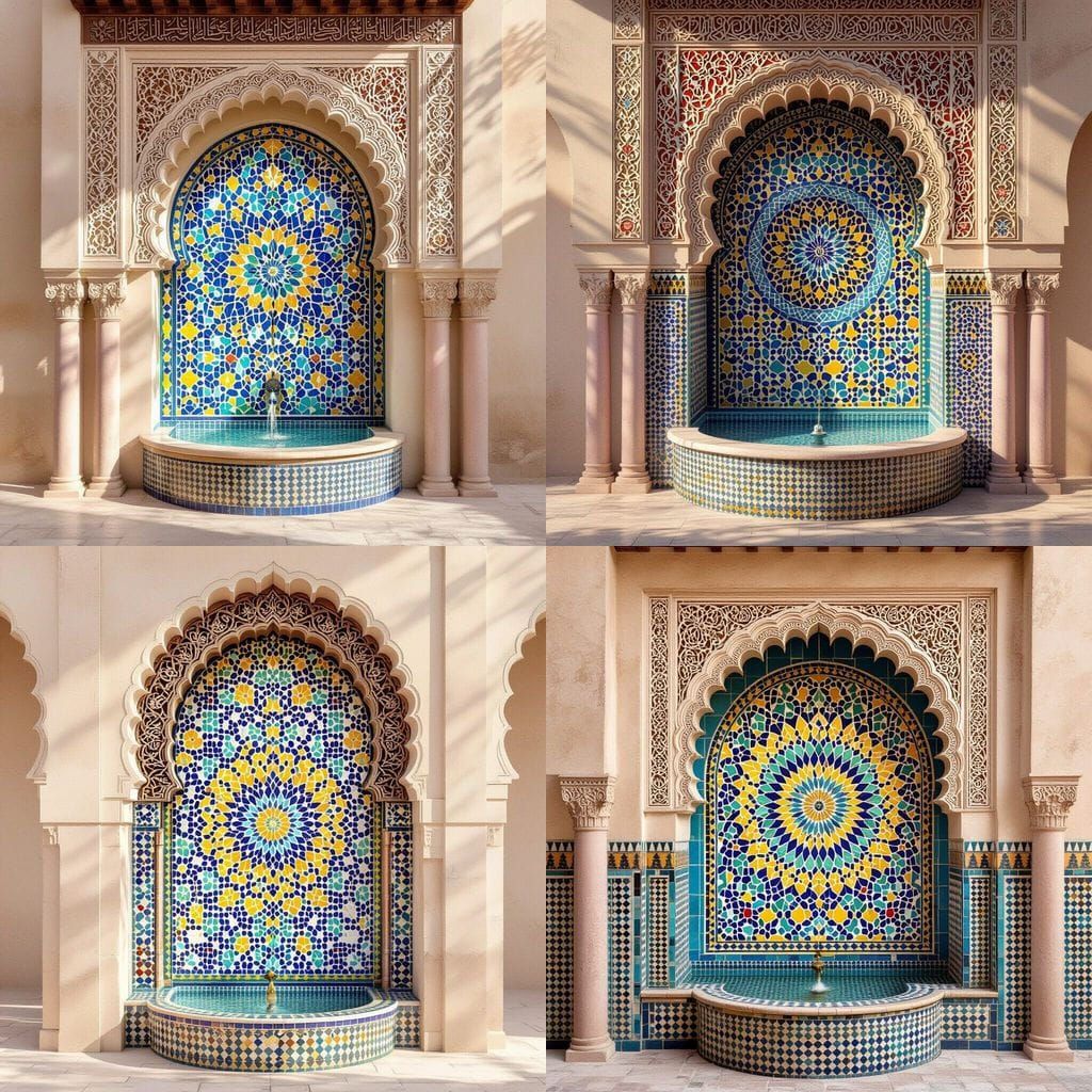 Intricate Moroccan Fountain with Mosaic Tilework