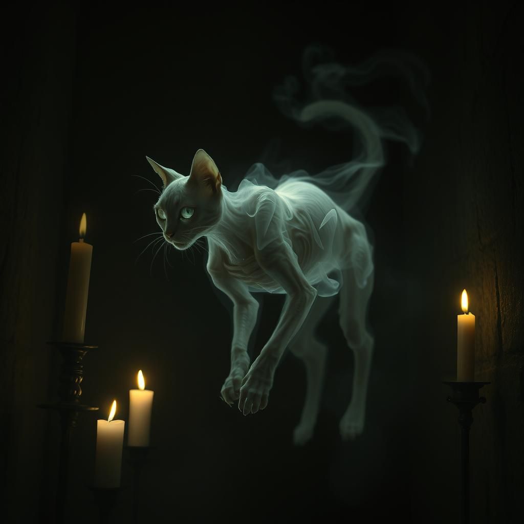 Ethereal Ghost Cat in Dark Gothic Horror Style