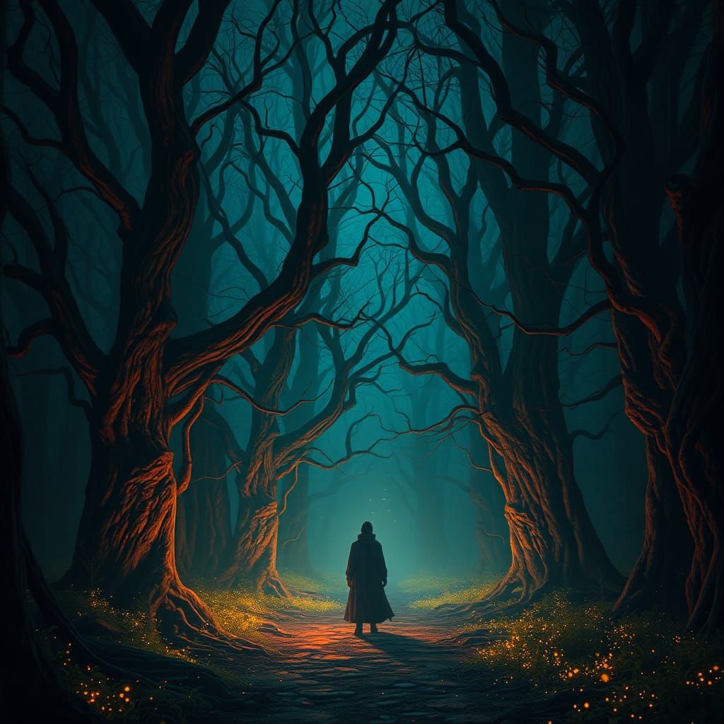 Mystical Forest Figure in Surreal Biomechanical Style