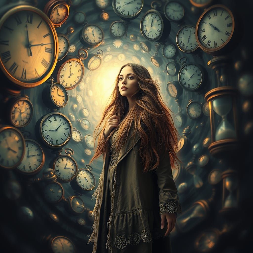 Woman in Melting Time Dreamscape, Surreal Art