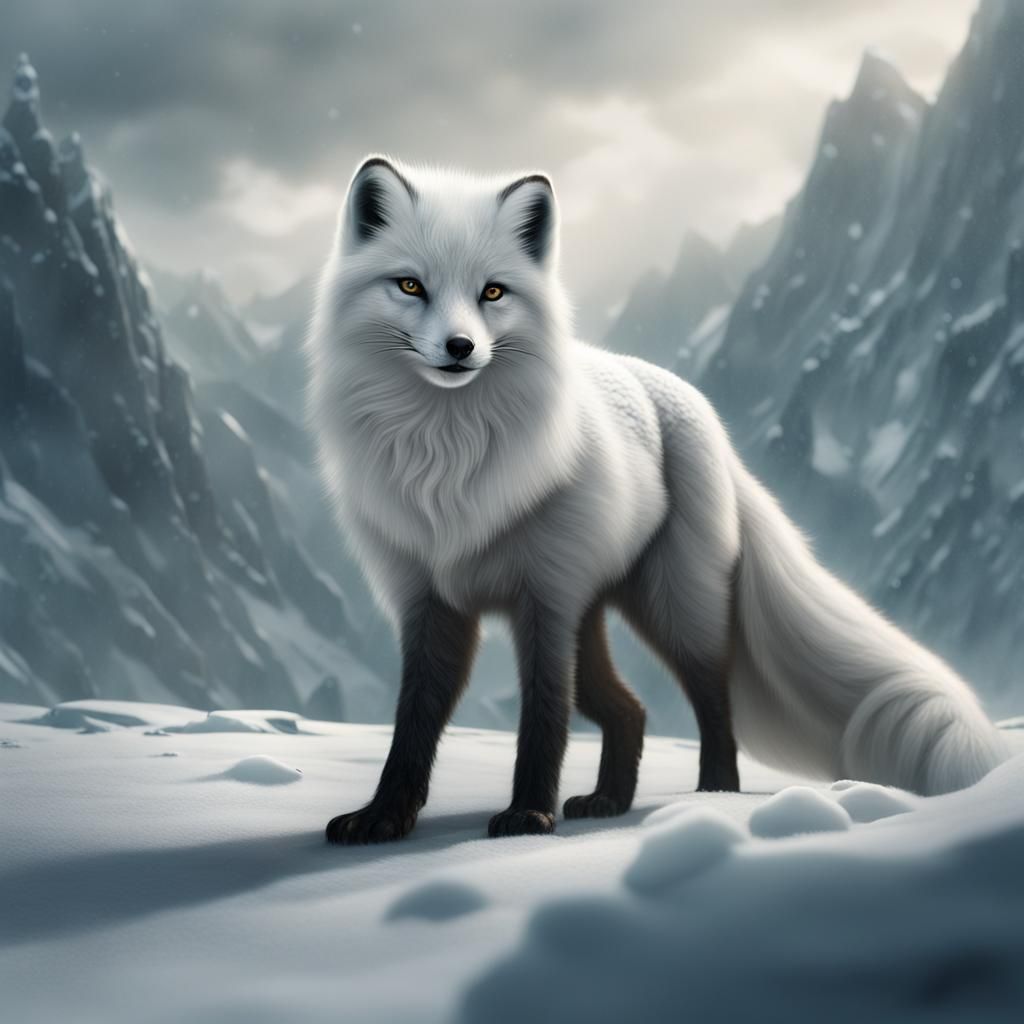 Armored Arctic Fox in Snowy Landscape