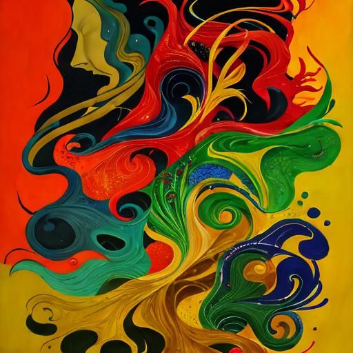 Abstract Expressionist Canvas with Triadic Colors