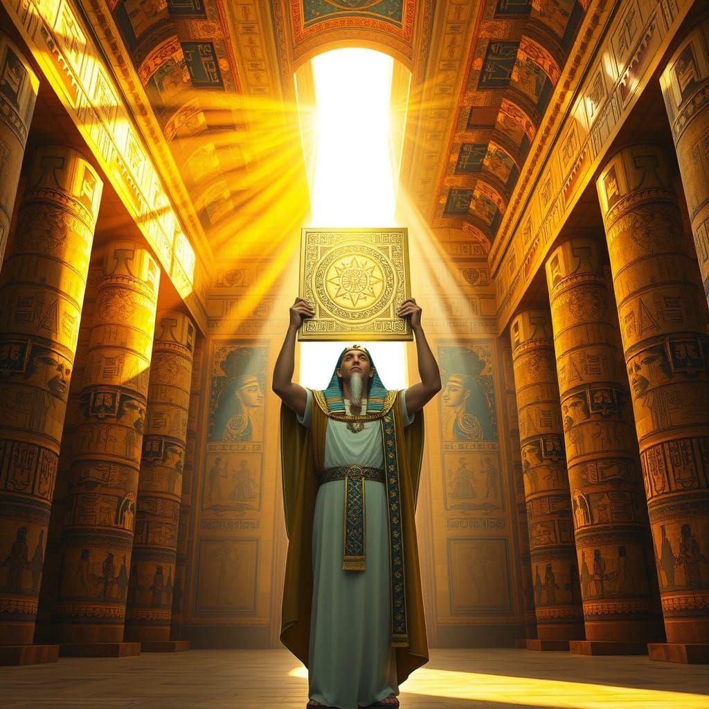 Ancient Egyptian Priest with Tablet, Holographic Illustratio...