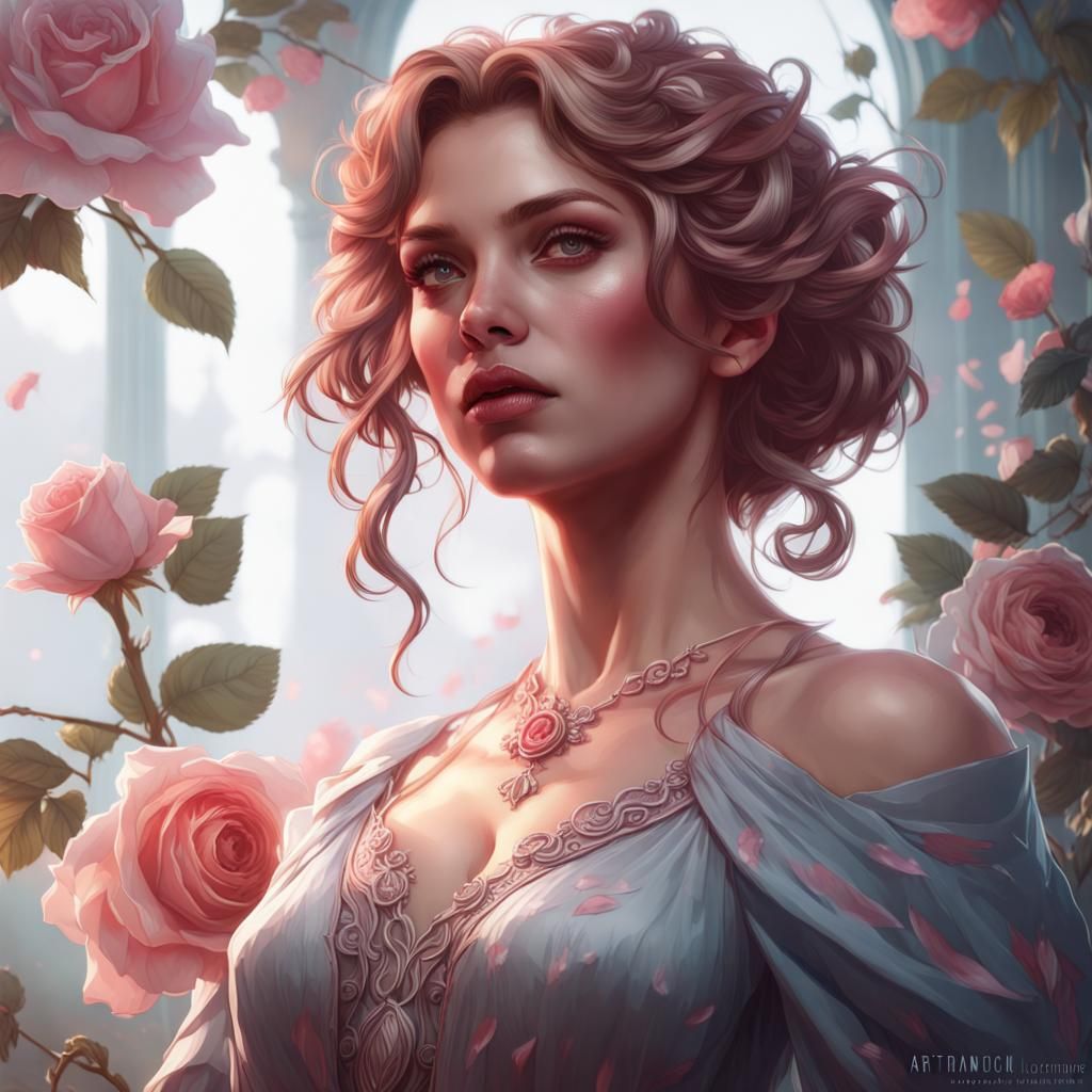 Rose Dress Portrait in Hyperdetailed Concept Art