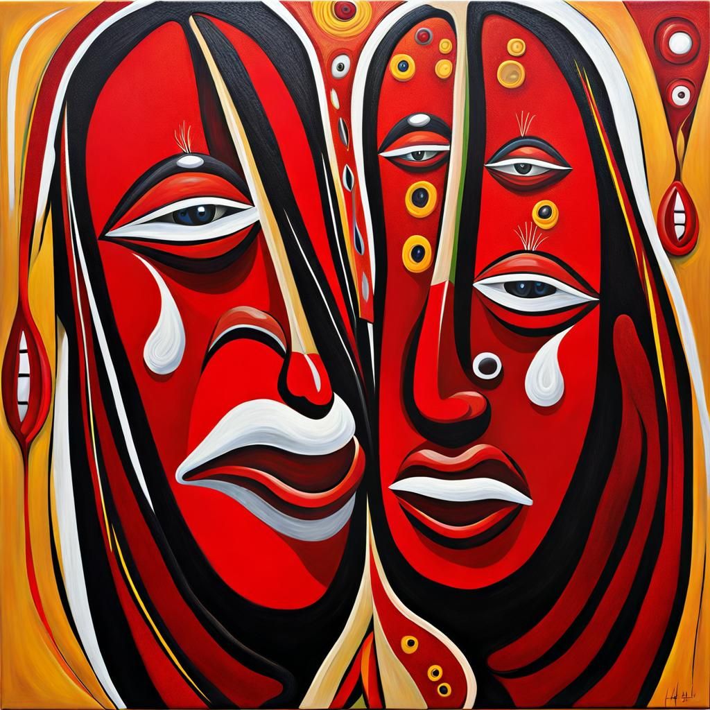Abstract Faces in Aboriginal Art Style