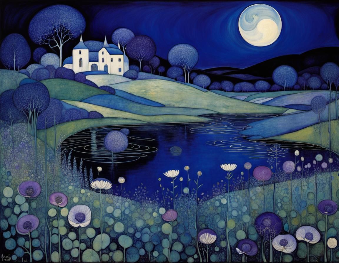 Mysterious Night Sky in Deep Blues and Violets, Highly Detai...