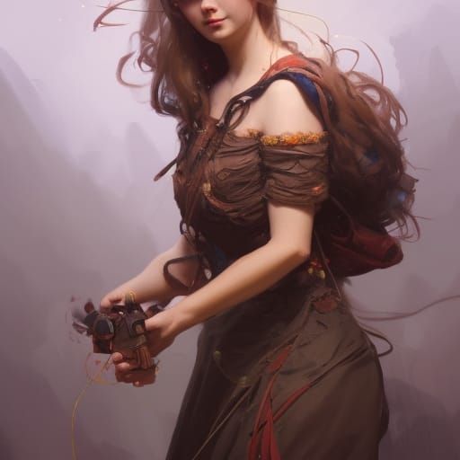 Girl with Puppets: Hyperdetailed Digital Art Portrait