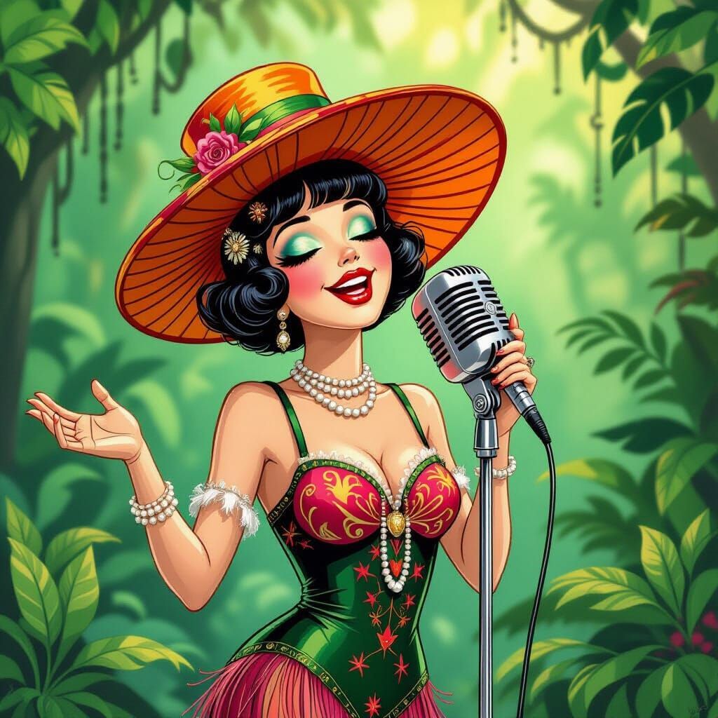 Flapper Mushroom Sings in Surrealist Style