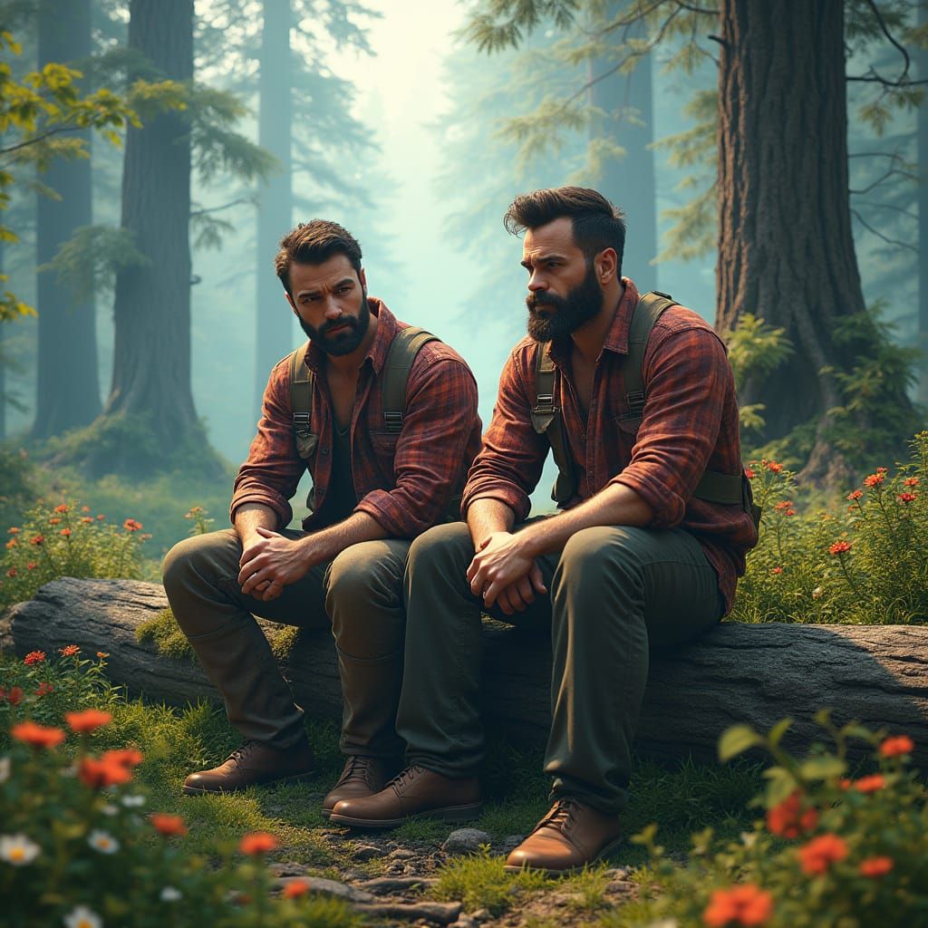 Mystical Lumberjacks in a Vibrant Morning Forest