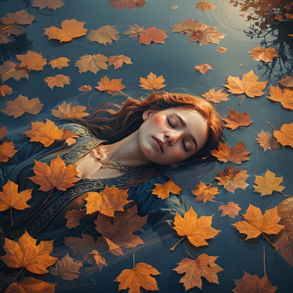 Dreamy Autumnal Scene with Sleeping Woman