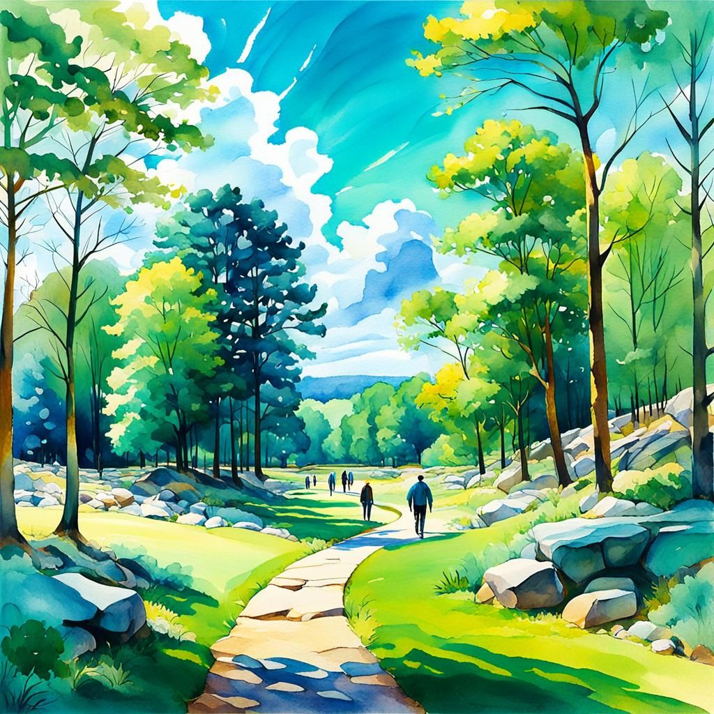 Park Rocky Mount: Impressionist Watercolor Landscape