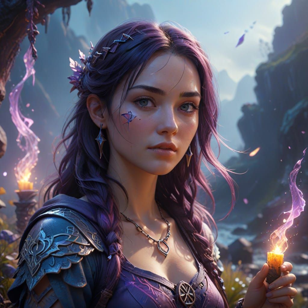 Fantasy Girlfriend in Magical Landscape, Detailed Matte Pain...