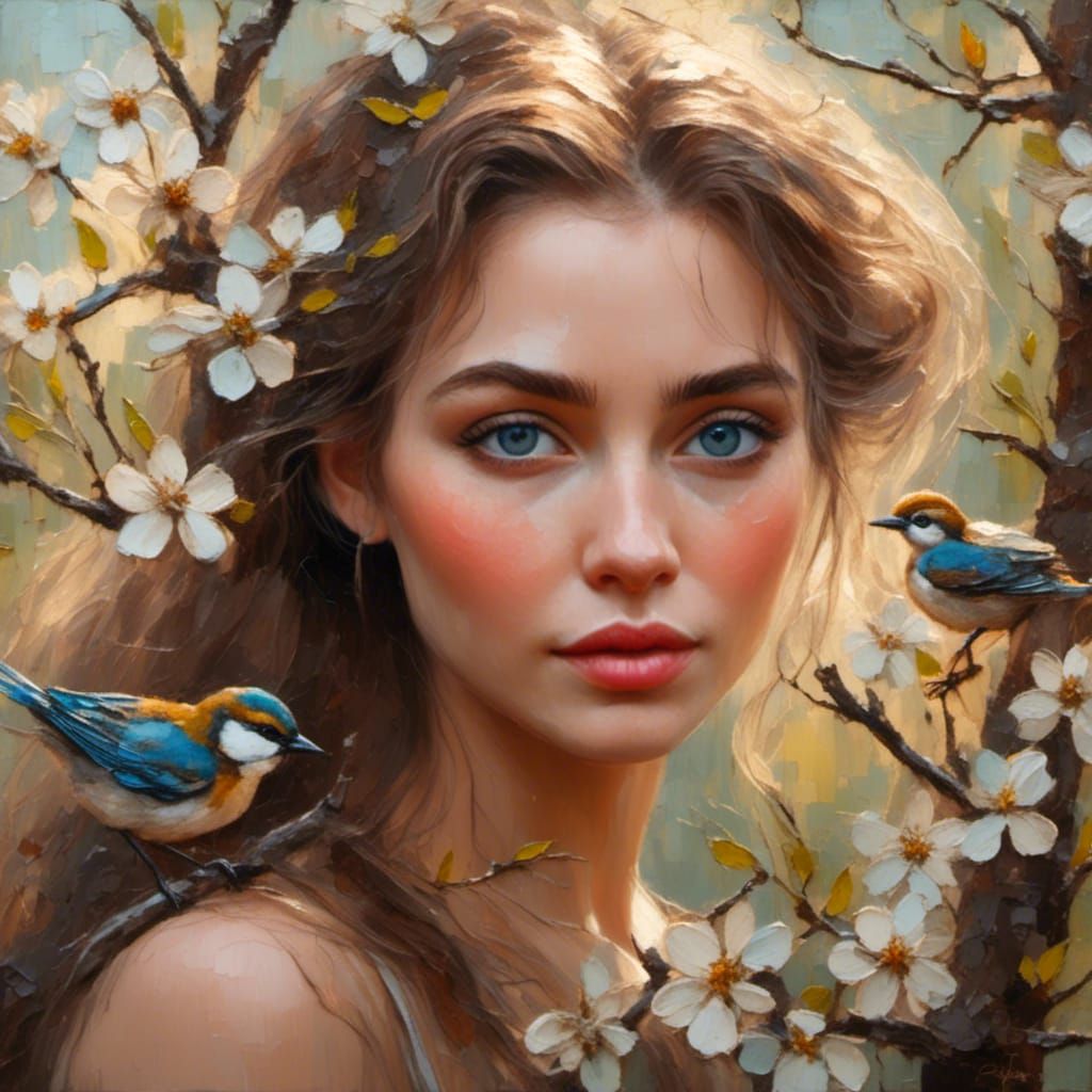 Hyperrealistic Woman in Van Gogh Inspired Oil Painting