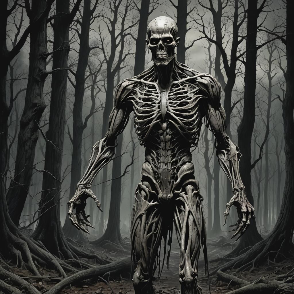 Terrifying Skinless Man in Woods at Night