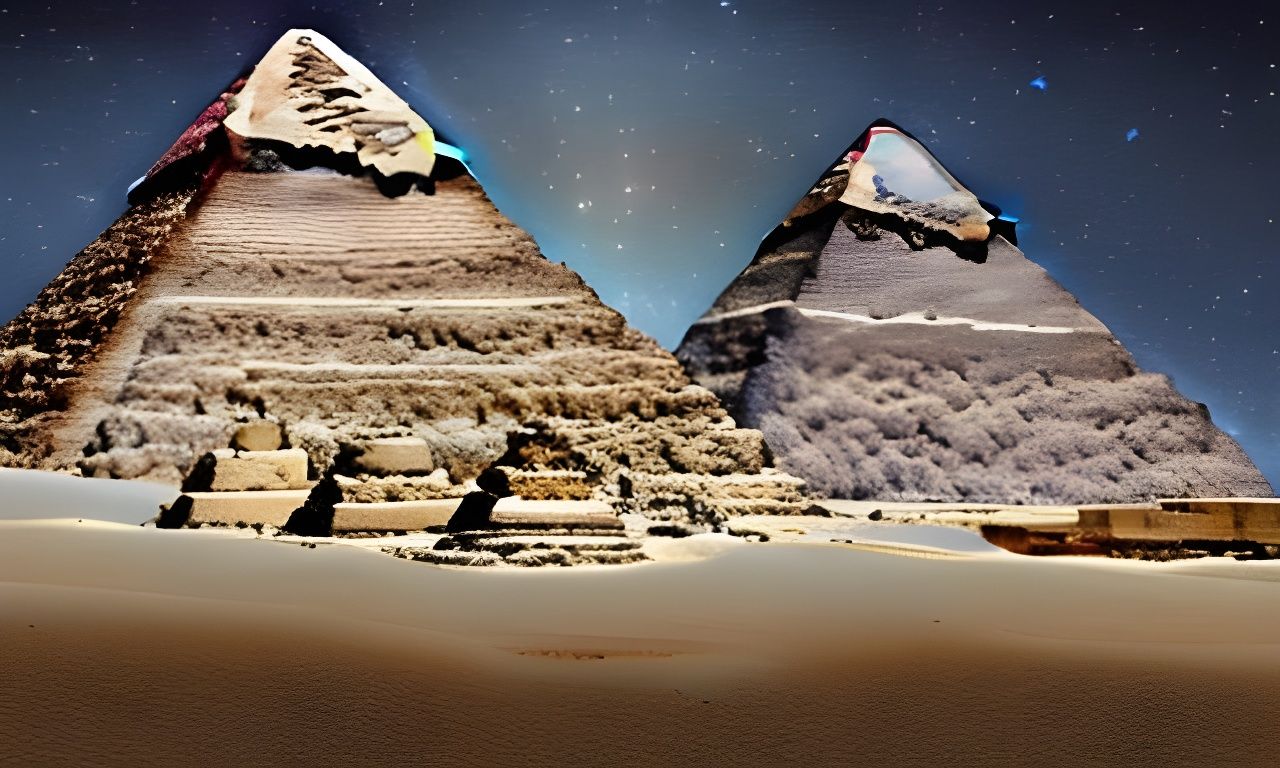 Egyptian Sphinx and Pyramids Under Starry Sky