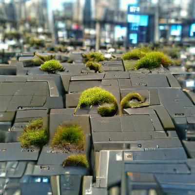 Moss-Covered Stone Core in Urban Setting
