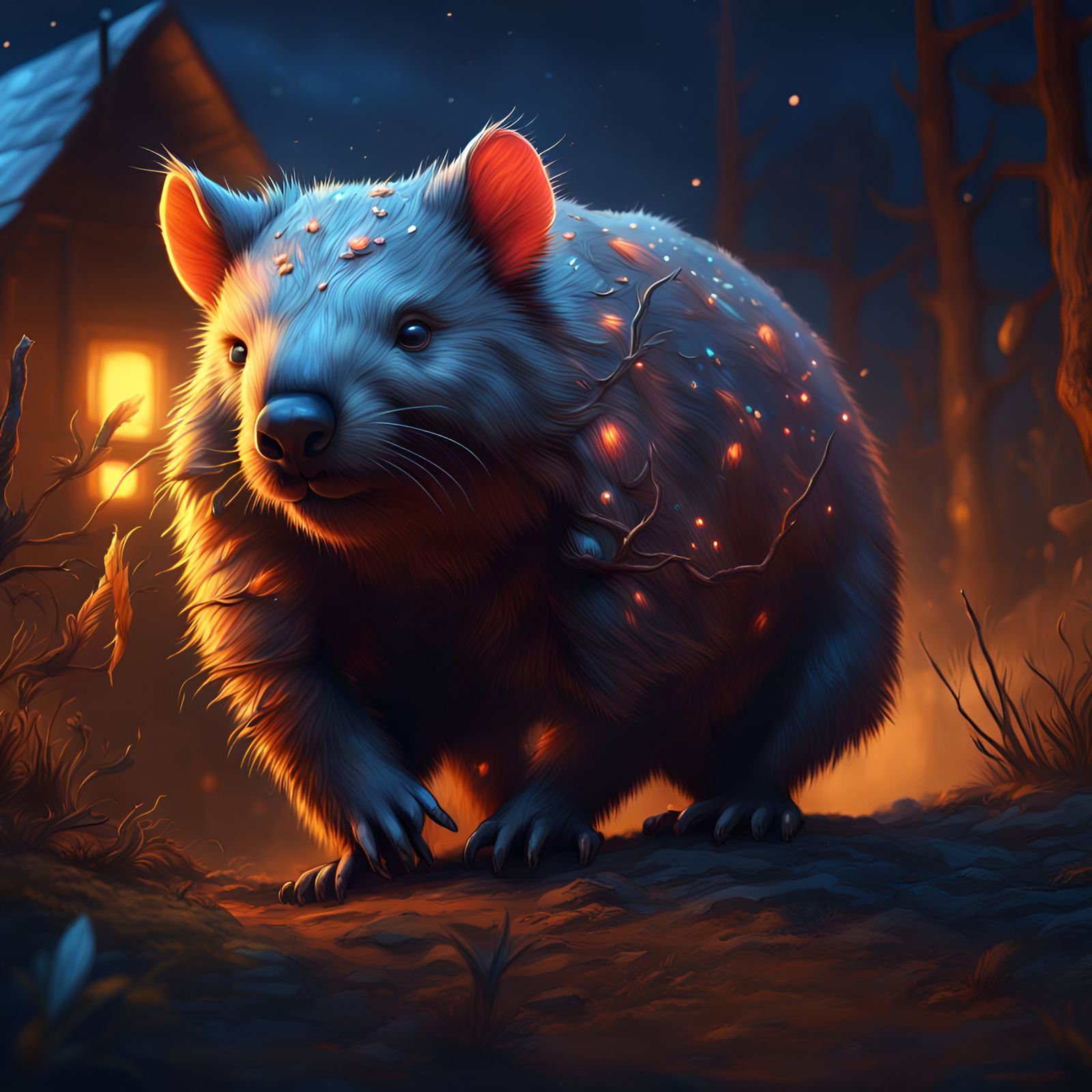 Vivid Wombat: Detailed Matte Painting in the Night