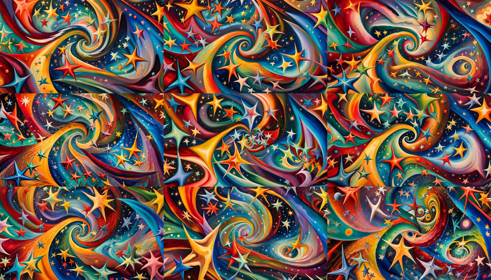 Iridescent Stars in Abstract Expressionist Style