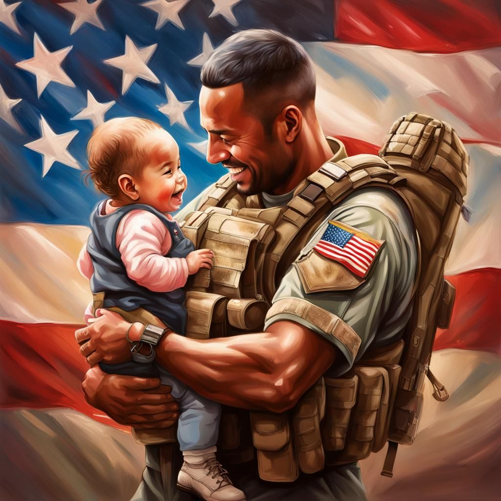 Touching Reunion: Military Father and Baby Daughter